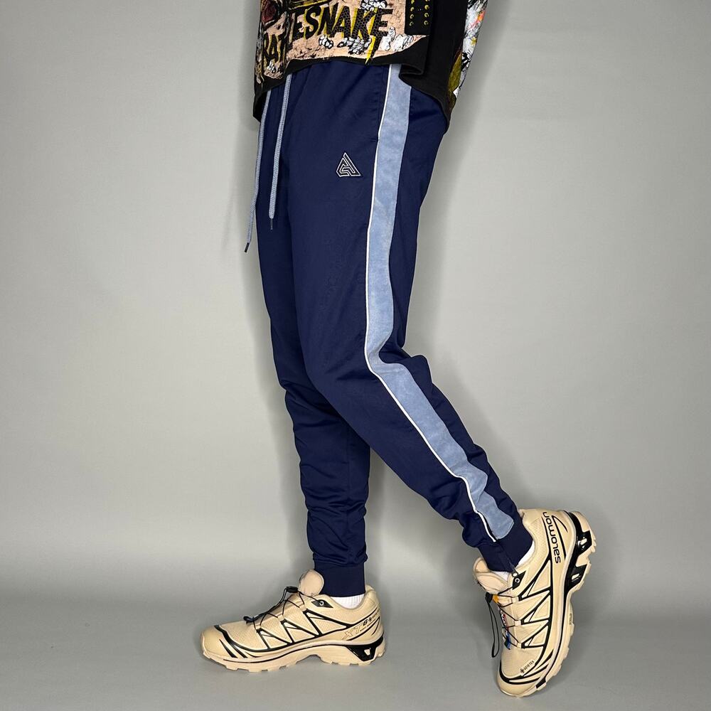 Vintage Y2K Nike Sweatpants Mens S Navy Blue Polyester Joggers Zippers Flare